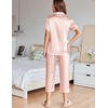 image:imageEkouaer Womens Satin Pajamas Silk Capri Pjs 2 Piece Lounge Sets Short Sleeve Button Down SleepwearLight Pink
