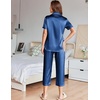 image:imageEkouaer Womens Satin Pajamas Silk Capri Pjs 2 Piece Lounge Sets Short Sleeve Button Down SleepwearNavy Blue