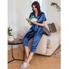 image:imageEkouaer Womens Satin Pajamas Silk Capri Pjs 2 Piece Lounge Sets Short Sleeve Button Down SleepwearNavy Blue