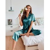 image:imageEkouaer Womens Satin Pajamas Silk Capri Pjs 2 Piece Lounge Sets Short Sleeve Button Down SleepwearPeacock Blue
