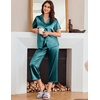 image:imageEkouaer Womens Satin Pajamas Silk Capri Pjs 2 Piece Lounge Sets Short Sleeve Button Down SleepwearPeacock Blue