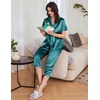 image:imageEkouaer Womens Satin Pajamas Silk Capri Pjs 2 Piece Lounge Sets Short Sleeve Button Down SleepwearPeacock Blue