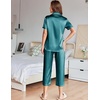 image:imageEkouaer Womens Satin Pajamas Silk Capri Pjs 2 Piece Lounge Sets Short Sleeve Button Down SleepwearPeacock Blue