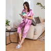 image:imageEkouaer Womens Satin Pajamas Silk Capri Pjs 2 Piece Lounge Sets Short Sleeve Button Down SleepwearPurple