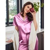 image:imageEkouaer Womens Satin Pajamas Silk Capri Pjs 2 Piece Lounge Sets Short Sleeve Button Down SleepwearPurple