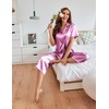image:imageEkouaer Womens Satin Pajamas Silk Capri Pjs 2 Piece Lounge Sets Short Sleeve Button Down SleepwearPurple