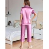 image:imageEkouaer Womens Satin Pajamas Silk Capri Pjs 2 Piece Lounge Sets Short Sleeve Button Down SleepwearPurple
