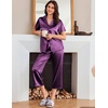 image:imageEkouaer Womens Satin Pajamas Silk Capri Pjs 2 Piece Lounge Sets Short Sleeve Button Down SleepwearPurple Wine