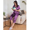 image:imageEkouaer Womens Satin Pajamas Silk Capri Pjs 2 Piece Lounge Sets Short Sleeve Button Down SleepwearPurple Wine