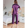 image:imageEkouaer Womens Satin Pajamas Silk Capri Pjs 2 Piece Lounge Sets Short Sleeve Button Down SleepwearPurple Wine