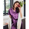 image:imageEkouaer Womens Satin Pajamas Silk Capri Pjs 2 Piece Lounge Sets Short Sleeve Button Down SleepwearPurple Wine