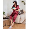 image:imageEkouaer Womens Satin Pajamas Silk Capri Pjs 2 Piece Lounge Sets Short Sleeve Button Down SleepwearRed