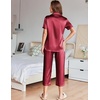 image:imageEkouaer Womens Satin Pajamas Silk Capri Pjs 2 Piece Lounge Sets Short Sleeve Button Down SleepwearRed