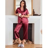 image:imageEkouaer Womens Satin Pajamas Silk Capri Pjs 2 Piece Lounge Sets Short Sleeve Button Down SleepwearRed