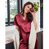 image:imageEkouaer Womens Satin Pajamas Silk Capri Pjs 2 Piece Lounge Sets Short Sleeve Button Down SleepwearRed