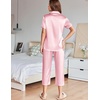 image:imageEkouaer Womens Satin Pajamas Silk Capri Pjs 2 Piece Lounge Sets Short Sleeve Button Down SleepwearVeiled Rose
