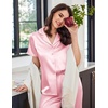 image:imageEkouaer Womens Satin Pajamas Silk Capri Pjs 2 Piece Lounge Sets Short Sleeve Button Down SleepwearVeiled Rose