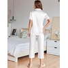 image:imageEkouaer Womens Satin Pajamas Silk Capri Pjs 2 Piece Lounge Sets Short Sleeve Button Down SleepwearWhite