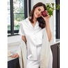 image:imageEkouaer Womens Satin Pajamas Silk Capri Pjs 2 Piece Lounge Sets Short Sleeve Button Down SleepwearWhite