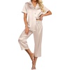 image:imageEkouaer Womens Satin Pajamas Silk Capri Pjs 2 Piece Lounge Sets Short Sleeve Button Down SleepwearChampagne