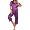 image:imageEkouaer Womens Satin Pajamas Silk Capri Pjs 2 Piece Lounge Sets Short Sleeve Button Down SleepwearPurple Wine