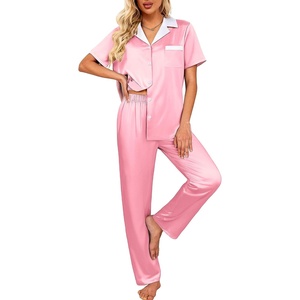 image:imageEkouaer Satin Pajamas Set for Women Silk Button Down Sleepwear Short Sleeve Loungewear 2 Pieces NightwearLight Pink