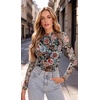 image:imageEkouaer Lace Long Sleeve Tops for Women Mock Turtleneck Mesh Shirts Sexy See Through Mesh Undershirts Fashion Going Out TeesFlroal Printed