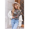 image:imageEkouaer Lace Long Sleeve Tops for Women Mock Turtleneck Mesh Shirts Sexy See Through Mesh Undershirts Fashion Going Out TeesFlroal Printed