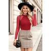 image:imageEkouaer Lace Long Sleeve Tops for Women Mock Turtleneck Mesh Shirts Sexy See Through Mesh Undershirts Fashion Going Out TeesRed