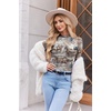 image:imageEkouaer Lace Long Sleeve Tops for Women Mock Turtleneck Mesh Shirts Sexy See Through Mesh Undershirts Fashion Going Out TeesWhite Printed