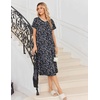 image:imageEkouaer Long Nightgown for Women Short Sleeve Henley Sleepshirt with Pocket  Floral House Dress for Women Button Nightgowns Pleated Full Length Sleep Dress Pluse Size Sleep Dress with Lace S3XLBlack Blue Flower