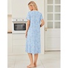 image:imageEkouaer Long Nightgown for Women Short Sleeve Henley Sleepshirt with Pocket  Floral House Dress for Women Button Nightgowns Pleated Full Length Sleep Dress Pluse Size Sleep Dress with Lace S3XLLight Blue Flowers