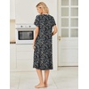 image:imageEkouaer Long Nightgown for Women Short Sleeve Henley Sleepshirt with Pocket  Floral House Dress for Women Button Nightgowns Pleated Full Length Sleep Dress Pluse Size Sleep Dress with Lace S3XLBlack Blue Flower