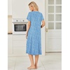image:imageEkouaer Long Nightgown for Women Short Sleeve Henley Sleepshirt with Pocket  Floral House Dress for Women Button Nightgowns Pleated Full Length Sleep Dress Pluse Size Sleep Dress with Lace S3XLBlue Flower