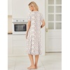 image:imageEkouaer Long Nightgown for Women Short Sleeve Henley Sleepshirt with Pocket  Floral House Dress for Women Button Nightgowns Pleated Full Length Sleep Dress Pluse Size Sleep Dress with Lace S3XLPink White Flower