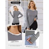 image:imageEkouaer Long Sleeve Shirts for Women Crew Neck Undershirt with Thumb HolesWhite Black Stripe