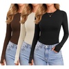 image:imageEkouaer 3 Pack Long Sleeve Shirts for Women with Thumb Holes Casual TopsBlackBeigeBrown