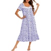 image:imageEkouaer Cotton Long Nightgowns for Women Short Sleeve Night Gown Button House Dress Lace Trim Soft Sleep ShirtPurple Floral