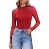 image:imageEkouaer Lace Long Sleeve Tops for Women Mock Turtleneck Mesh Shirts Sexy See Through Mesh Undershirts Fashion Going Out TeesRed