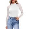 image:imageEkouaer Lace Long Sleeve Tops for Women Mock Turtleneck Mesh Shirts Sexy See Through Mesh Undershirts Fashion Going Out TeesWhtie