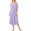 image:imageEkouaer Long Nightgown for Women Short Sleeve Henley Sleepshirt with Pocket  Floral House Dress for Women Button Nightgowns Pleated Full Length Sleep Dress Pluse Size Sleep Dress with Lace S3XLPurple Flower