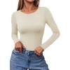 image:imageEkouaer Long Sleeve Shirts for Women Scoop Neck Tight Slim Basic Fitted TopBeige