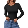 image:imageEkouaer Long Sleeve Shirts for Women Scoop Neck Tight Slim Basic Fitted TopBlack