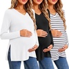image:imageEkouaer Womens 3 Pack Maternity Shirts Long Sleeve V Neck with Split Side Pregnancy Tops Casual Basic Clothes S2XLBlackStripeWhite