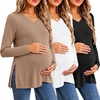 image:imageEkouaer Womens 3 Pack Maternity Shirts Long Sleeve V Neck with Split Side Pregnancy Tops Casual Basic Clothes S2XLBlackWhiteKhaki