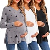 image:imageEkouaer Womens 3 Pack Maternity Shirts Long Sleeve V Neck with Split Side Pregnancy Tops Casual Basic Clothes S2XLBlackWhiteStar Print
