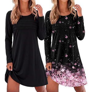 image:imageEkouaer 2 Pack Long Sleeve Nightgown for Women Crew Neck Sleepshirts S3XL  Excellent Value for the Price Features Many Cute Prints Soft Comfortable Fabric Long Sleeve O Neck Nightgown for SleepingBlackCherry Blossoms