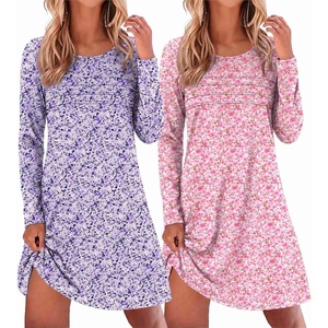image:imageEkouaer 2 Pack Long Sleeve Nightgown for Women Crew Neck Sleepshirts S3XL  Excellent Value for the Price Features Many Cute Prints Soft Comfortable Fabric Long Sleeve O Neck Nightgown for SleepingPurple FloralPink Floral