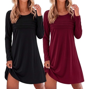 image:imageEkouaer 2 Pack Long Sleeve Nightgown for Women Crew Neck Sleepshirts S3XL  Excellent Value for the Price Features Many Cute Prints Soft Comfortable Fabric Long Sleeve O Neck Nightgown for SleepingBlackWine Red