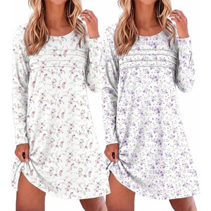 image:imageEkouaer 2 Pack Long Sleeve Nightgown for Women Crew Neck Sleepshirts S3XL  Excellent Value for the Price Features Many Cute Prints Soft Comfortable Fabric Long Sleeve O Neck Nightgown for SleepingPurple FlowerWhite Floral